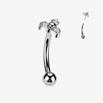 Implant Grade Titanium OneFit Threadless Trinity Sparkle Top Curved Barbell-Clear Gem